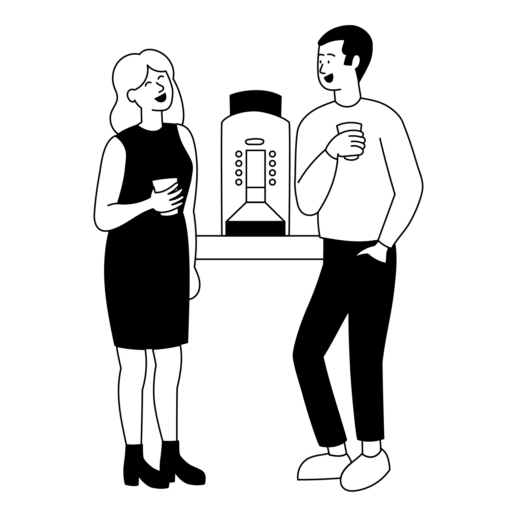 2 personnes discutant à la machine à café